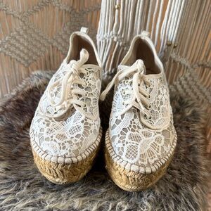 Eric Michael Lace Espadrille Sneakers - Cream and Tan